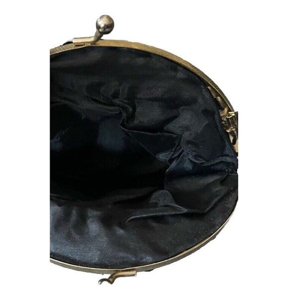 New Black Beaded Sequins Purse Cocktail Long Chain Gold Flower Holiday Event - Picture 4 of 8